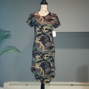 Vibe Camouflage Grommet Back Tie Body Con Dress